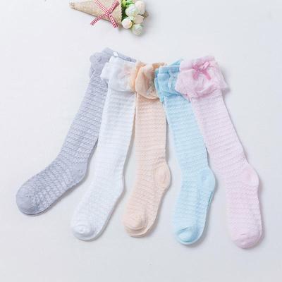 Chaussettes montantes en maille respirantes en coton avec nœud papillon pour bébé fille, été 2021