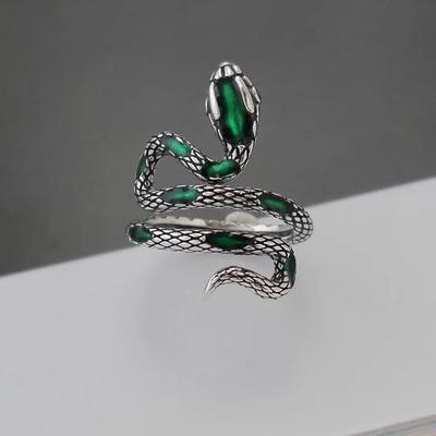 S925 Sterling Silber Retro Schlangenring, Verstellbarer Breiter Ring für Damen und Herren