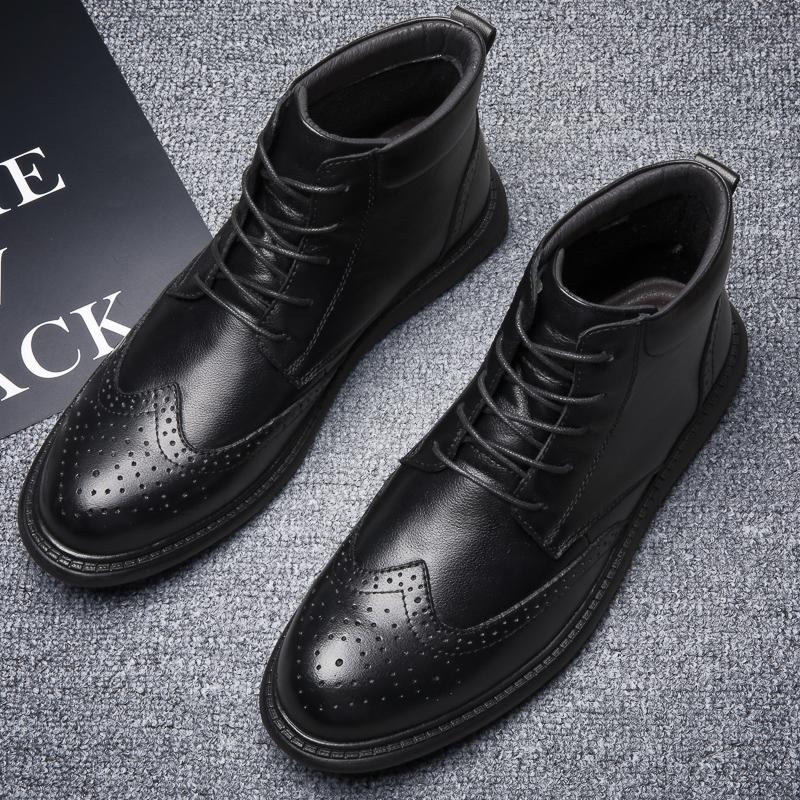 High-top Boots British Style Tooling Boots Warm with Fur Boots Shoes for Man Trendy Black Handsome Leather Boots Men Shoes