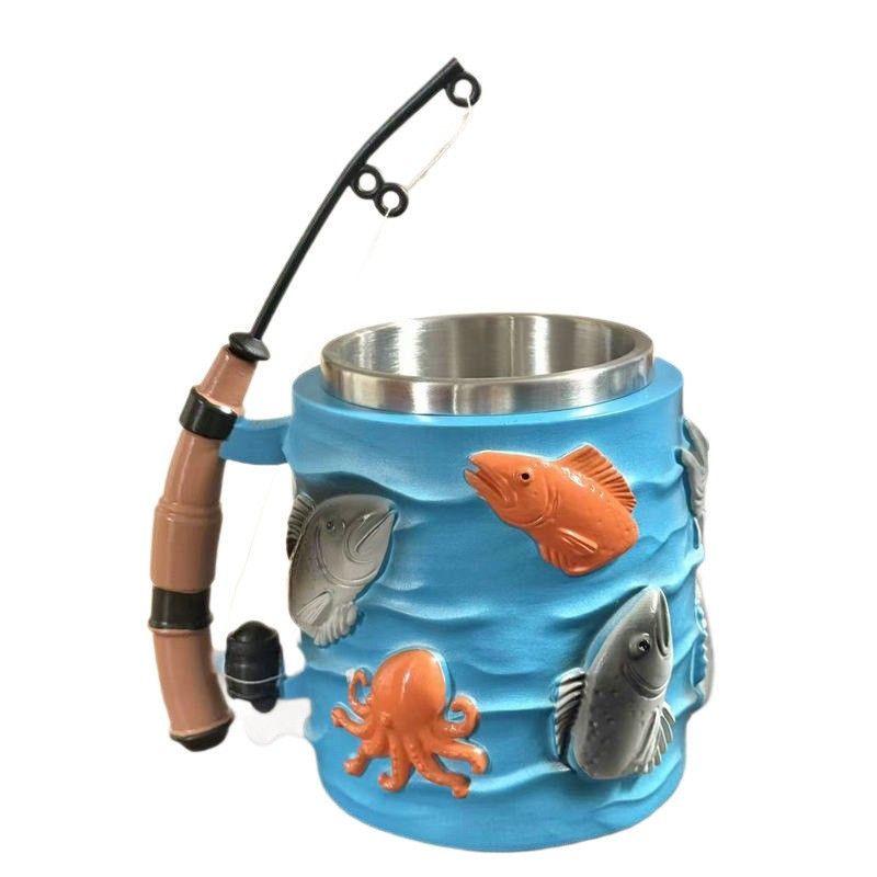 Fishing theme 3D three-dimensional relief resin mug creative coffee mug beer mug