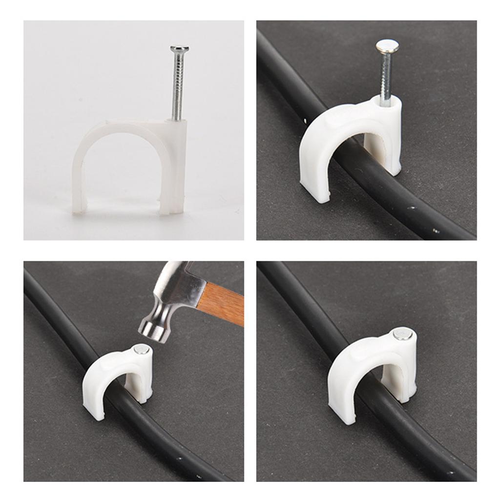 100Pcs Circle Cable Clip Wire Clamp 25mm PE with Steel Nail for Fixing Management