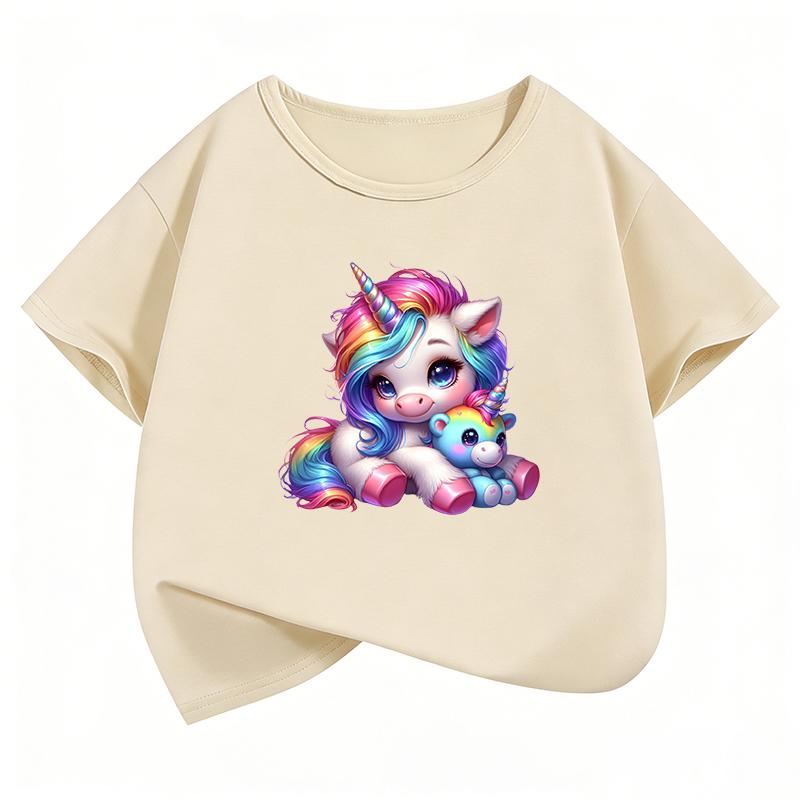 Funny Horse Unicorn Shirt Design T-Shirt Printed T Shirt Girls' Summer Kids Short Sleeve Tops T-Shirts Cute Boys Clothing