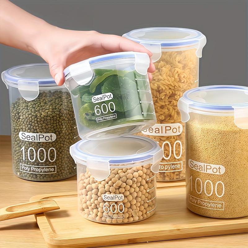 6Pcs 1000ml Storage Jars with Lids, Transparent Plastic Sealable Containers, Airtight Kitchen Organization