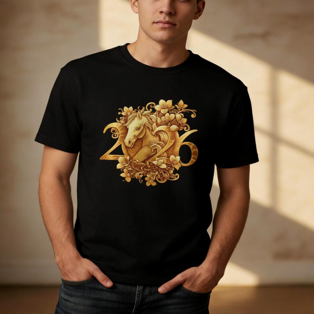 

2026 Year of The Horse Shirt Chinese New Year Tshirt Lunar New Year Gift Tee Red Gold Horse Zodiac Lucky Celebration Mens Top... S разноцветный