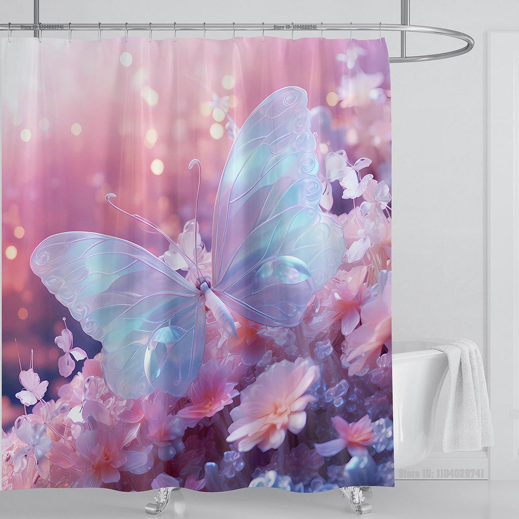 3d Beautiful Butterfly Shower Curtain Waterproof Polyester Fabric 3D Printed Curtain Bathroom Decoration with Hooks