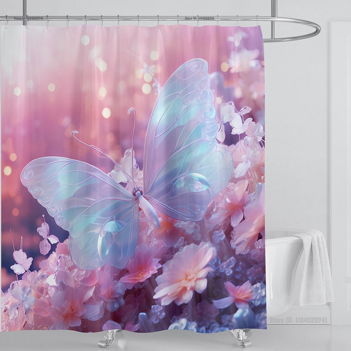 3d красивая шторка для душа с бабочками водонепроницаемая полиэстеровая ткань шторка с 3D-печатью украшение для ванной комнаты с крючками W90xH180cm