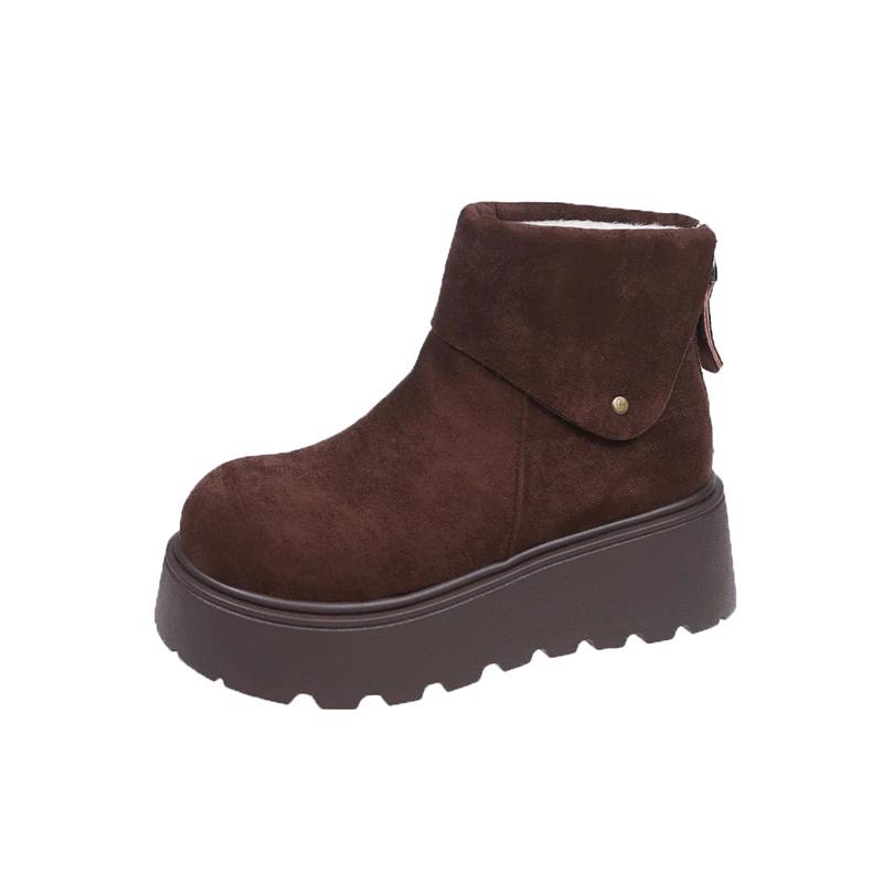 Fashion Winter New Thick Snow Boots Women's Round Head Suede Rivet Back Zipper Anti-slip Wear-resistant Short Boots
