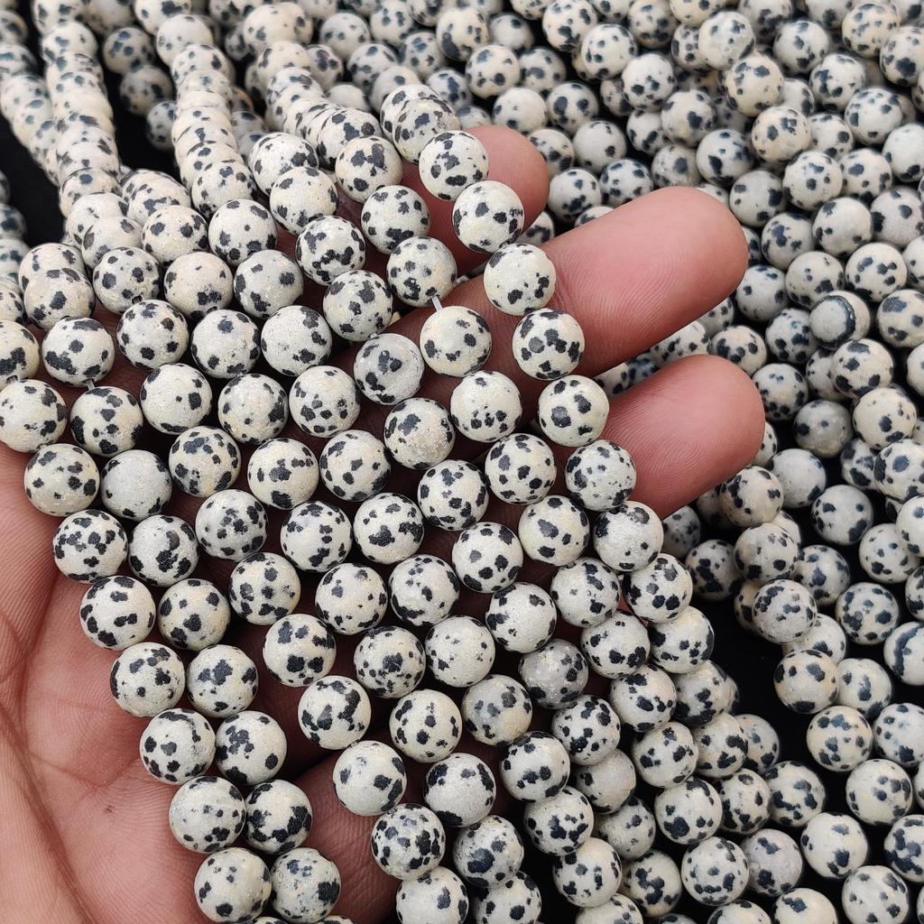 Naturmatter Dalmatinerjaspis, Glatte Dalmatinerstein-Perlen, Schwarzer Punkt, Punkt Heilende Schmuckherstellungsperlen, Größe 6mm 8mm 10mm.