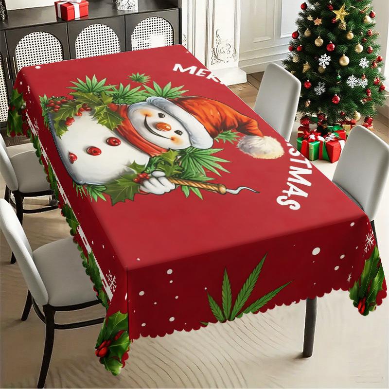 Christmas Printed Tablecloth Holiday Xmas Party Table Cover Decorative Dining Table Cloth for Home Kitchen Rectangular Round
