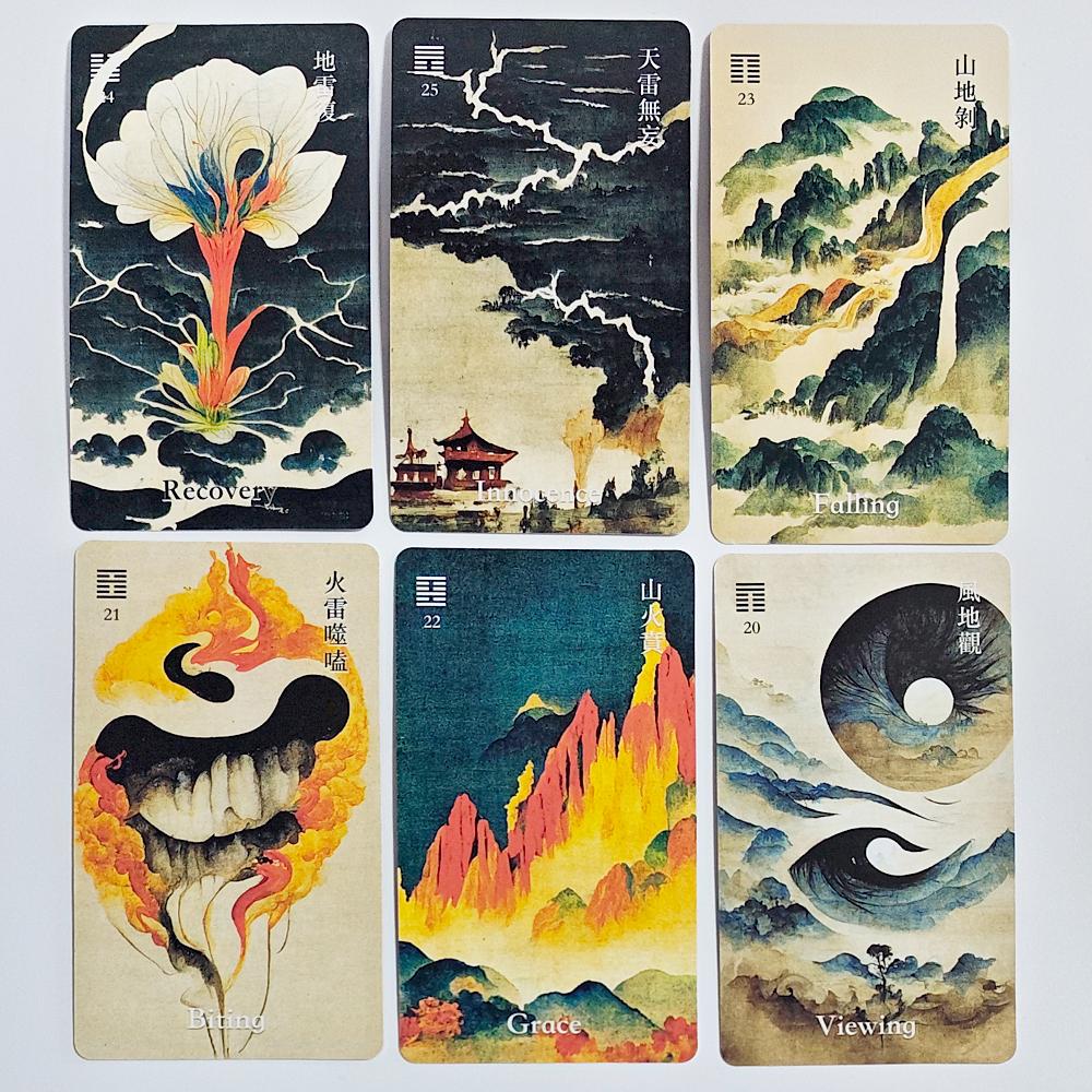 I-Ching Oracle Deck 64 Cards Traditional Ink Art Style 10.3*6cm Chinese Divination Tool for Spiritual Guidance and Meditation