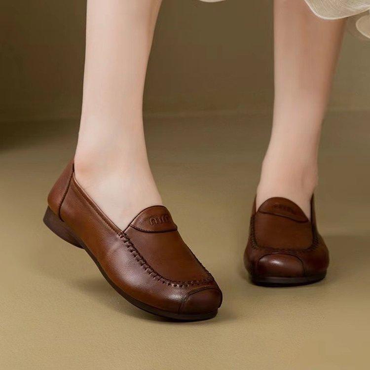 Soft leather shoes autumn new comfortable and wear-resistant beef tendon sole small leather shoes soft sole single shoes