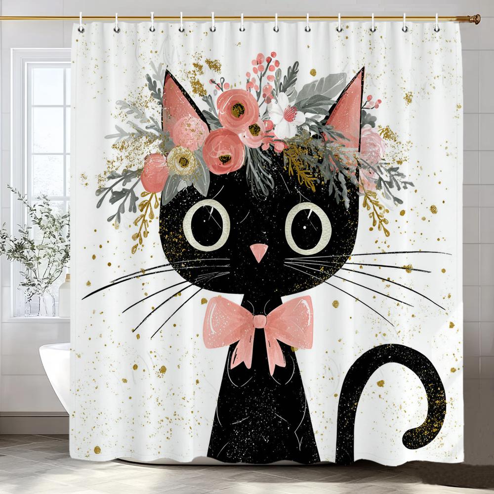 Cat Dog Cow Shower Curtain Set Cute Animal Bathroom Curtains Fabric Christmas Home Bathroom Decor Bathroom Accessories Set
