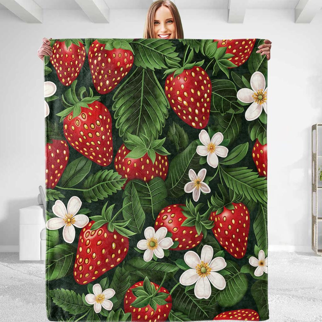 Cute Strawberry Blanket, Plush Soft Warm Flannel Sweet Fruit Throw Blanket for Couch, Travel, Bed, Outdoor, Gift for Teen Adult