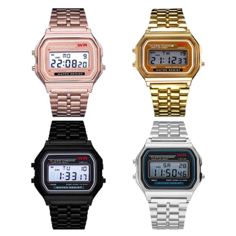 Led Stainless Steel Band Watch Luxury Waterproof Retro Digital Sports Watch Men Women Luminous Electronic Wrist Watch Clock Gift
