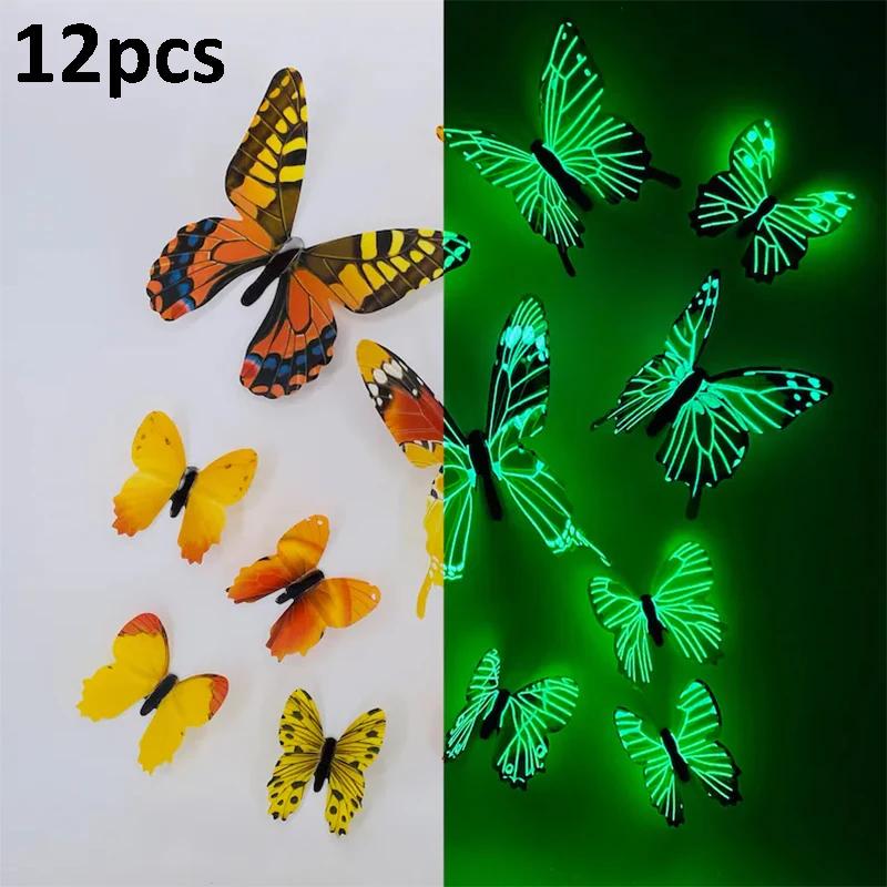 12pcs Luminous Butterfly Wall Stickers Bedroom Living Room Swicth Box Fridge Wall Decal Glow In The Dark Butterflies Home Decor
