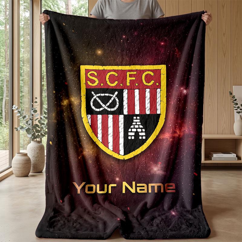 Stoke City FC Custom Name Text Flannel Blanket Soccer Logo Personalized Fleece Throw Blanket Special Gift For Sofa Bedroom Home