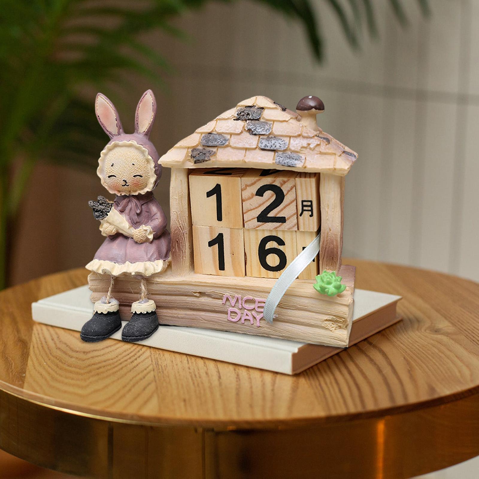

Desk Calendar Blocks Rabbit Shape DIY Wood Perpetual Calendar Month Date Display for Home Restaurant Farmhouse Decoration