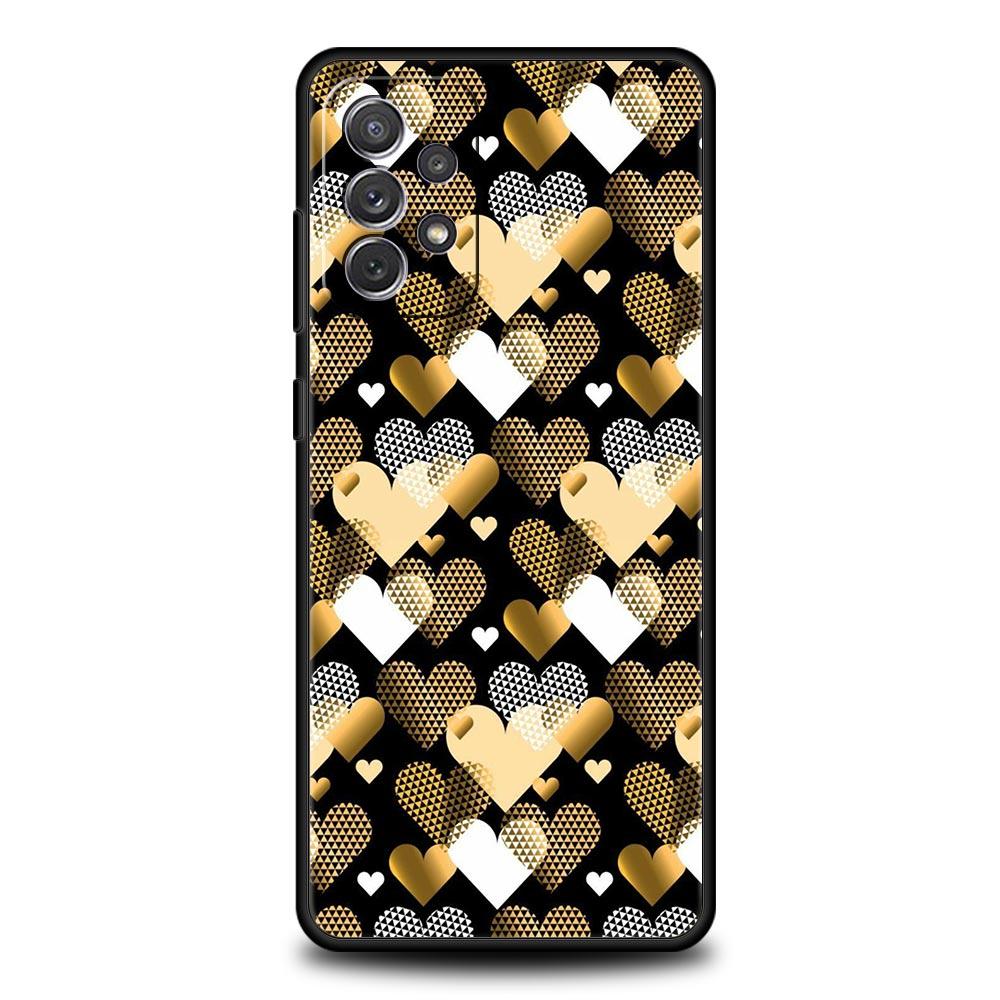 Gold Pink Rose Glitter Hearts Case for Samsung A17 A13 A15 A25 A35 A51 A55 A71 A21S A11 A31 A41 A23 A53 A73 5G A03S A05s Cover