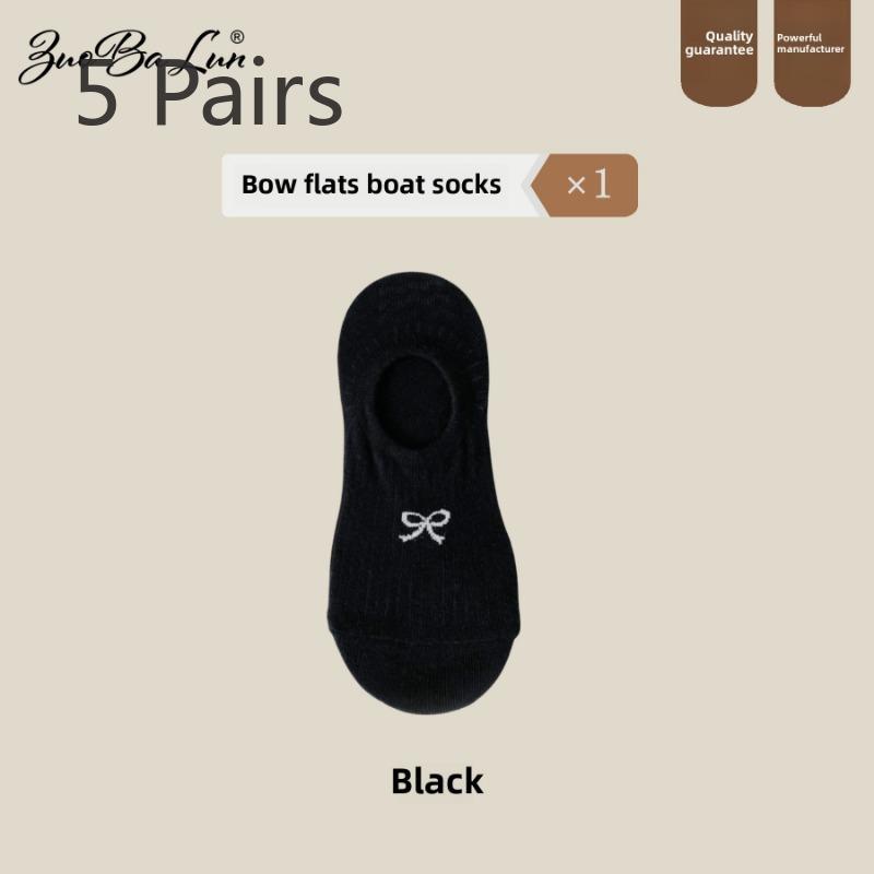 5 Pairs of Women's Summer Thin Style Low Top Shallow Mouth Invisible Non Slip Bow Boat Socks