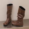 Women's Flat-bottomed Casual Boots Autumn and Winter New Inner Height Increase Solid Color Large Size Medium Boots