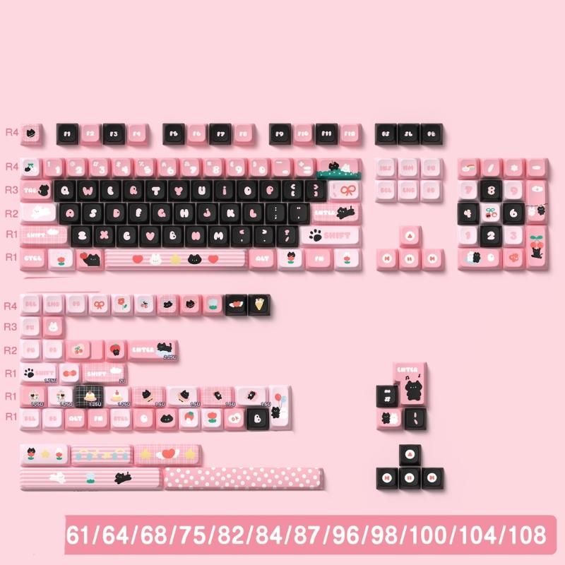 Zwarte Katten Keycaps 138/158 Toetsen MDA Profiel PBT Keycaps Sublimatie Schattige Mechanische Keycaps toetsenborden Accessoires