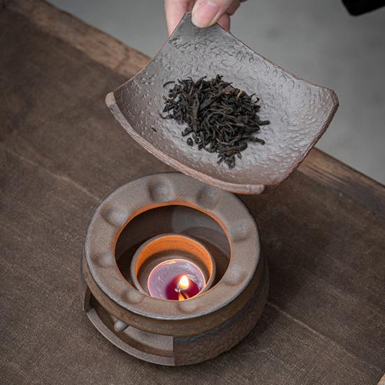 Ceramic Tea Warmer Candle Heating Stove with Pot Holder Aromatherapy Diffuser for Tea Warming Scent Release Home Office Meditation Decor