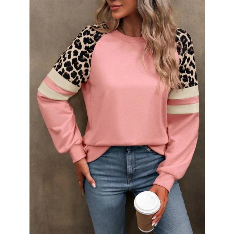 Women's Multi color Leopard Print Long Sleeve Loose Sweatshirt New Autumn Winter Style