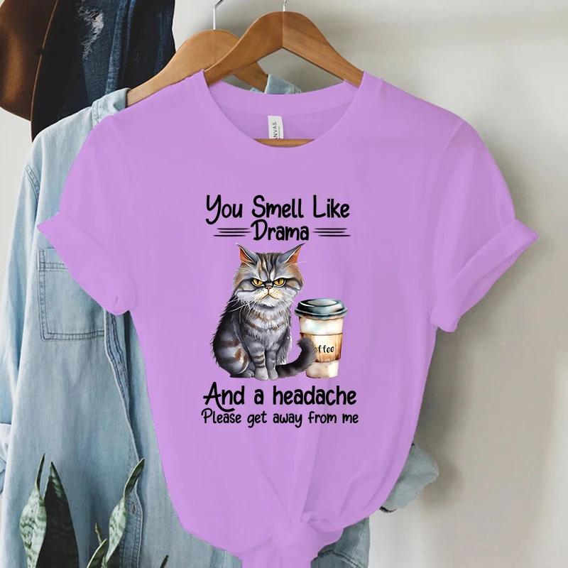Coffee Cat T Shirt Fashion Casual Tee Shirt Female Black Cat Graphic T Shirt New Spoof Women Clothing High Street Camiseta Mujer