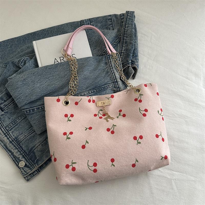 2025 New Fashionable Stylish Personality Commuter Fresh Print Sweet Cherry Chain Tote Shoulder Underarms Bags For Shopping