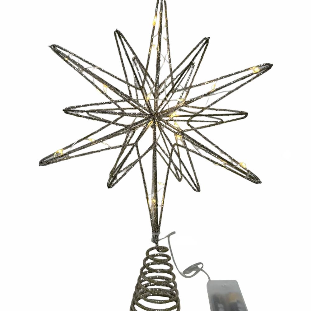 20-Lights Christmas Star Tree Topper Multi-Pointed Pre-lit Glittered Snowflake Treetop Lighted Xmas Treetop for Home Decorations
