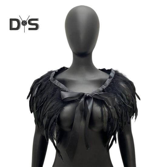 Женская шаль в готическом стиле, перьевая накидка, шарф, наплечная шаль, карнавальный костюм, винтажная шаль ручной работы с регулируемым атласным галстуком чёрный
