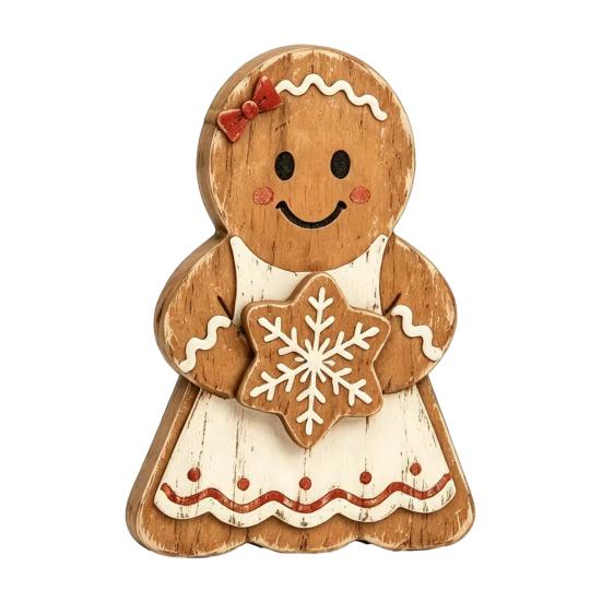 Christmas Village Gingerbread House Wooden Man Decor, Rustic Gingerbread, Candy Cane Figurines, Xmas Reusable Seasonal Home Decor Tabletop Ornaments