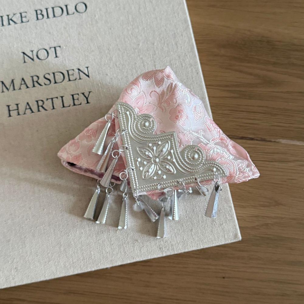Cloth Satin Triangle Hair Claw Flower Bow Ethnic Style Hair Clip Large New Chinese Style Silver Tassel Shark Clip