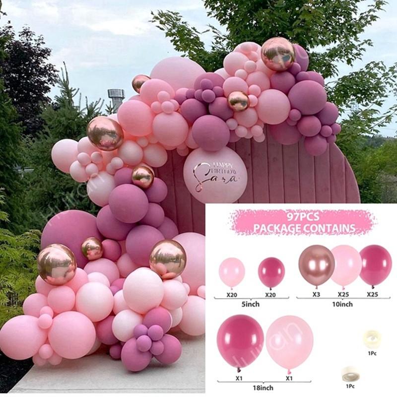 Macaron Pink Balloon Garland Arch Kit Rose Red Confetti Latex Air Balloons Baby Shower Girl Birthday Party Wedding Decorations