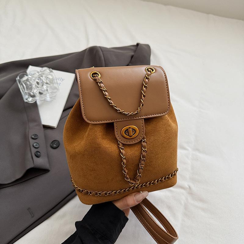 Ретро вместительный рюкзак на цепочке женская сумка осенний новый высококачественный вместительный замшевый мешок-ведро