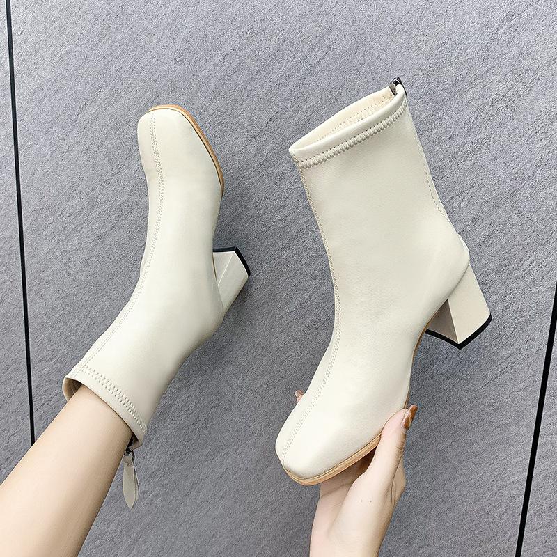 2026 autumn new high-heeled large-size short boots women's thick-heeled spring and autumn single boots British style square-head Martin boots
