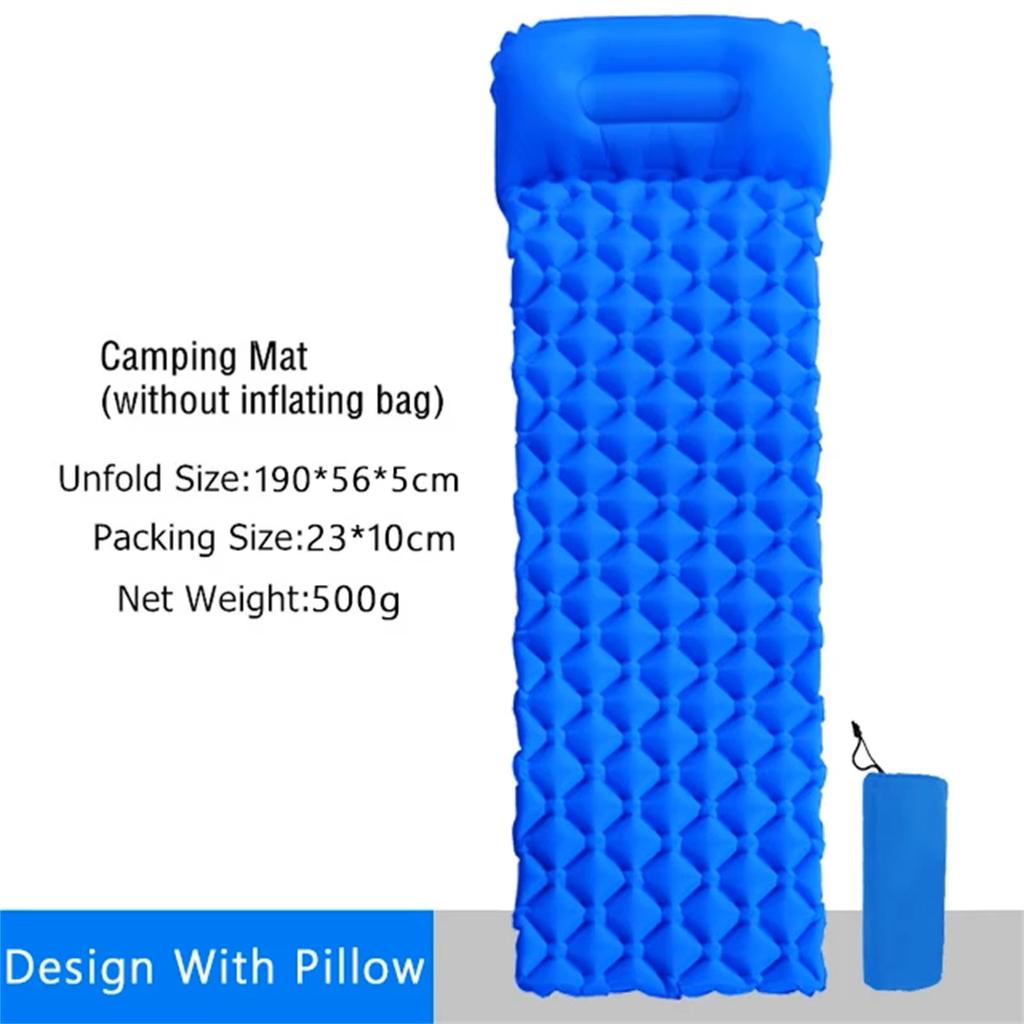 Outdoor Camping Inflatable Mat with Pillow Portable Air Mattress Nature Hike Waterproof Folding Sleeping Mat for Travelling