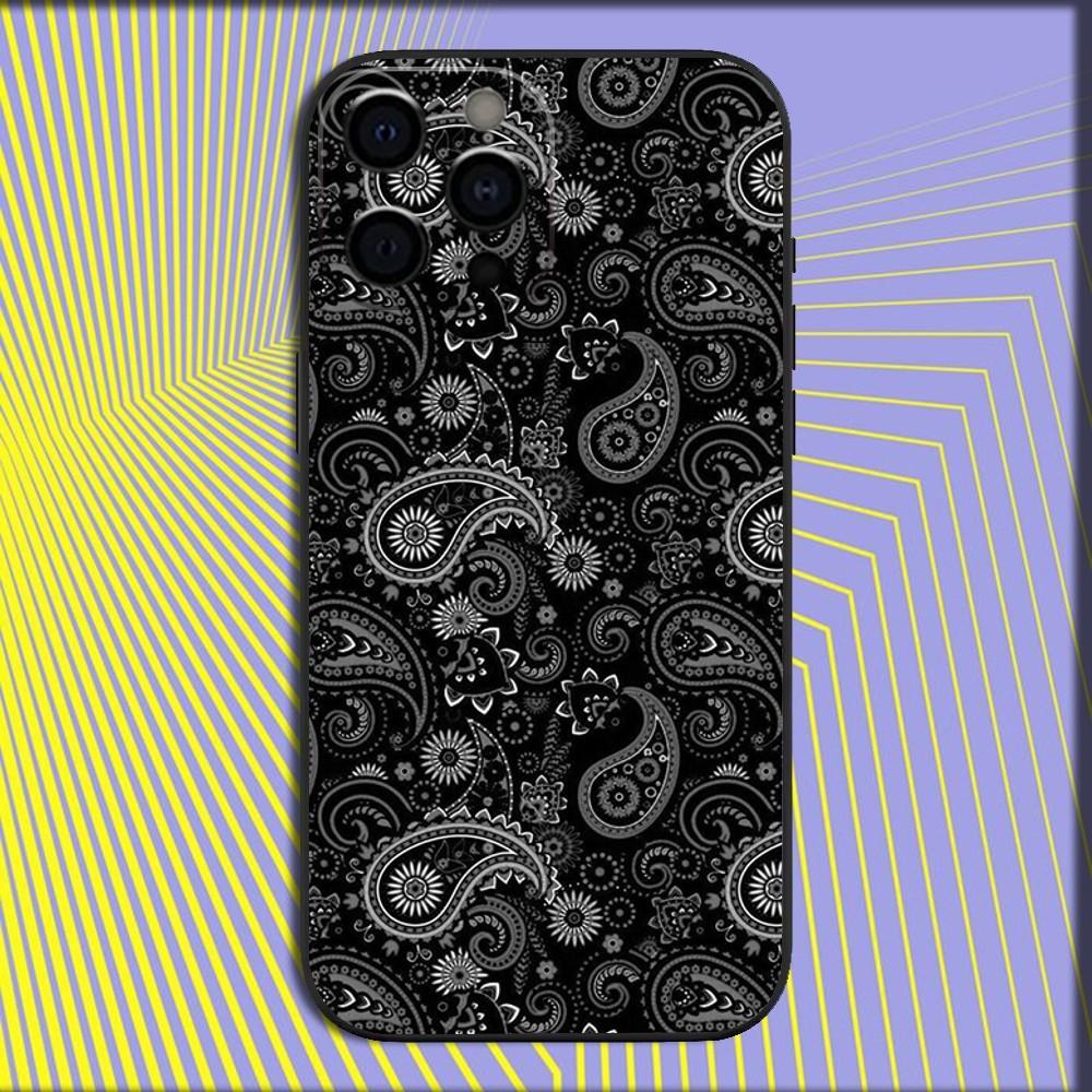 Bandana Pattern Phone Case For iPhone 16,15,14,13,12,11,Pro,X,XS,Max,XR,Plus,Mini Soft Black Cover