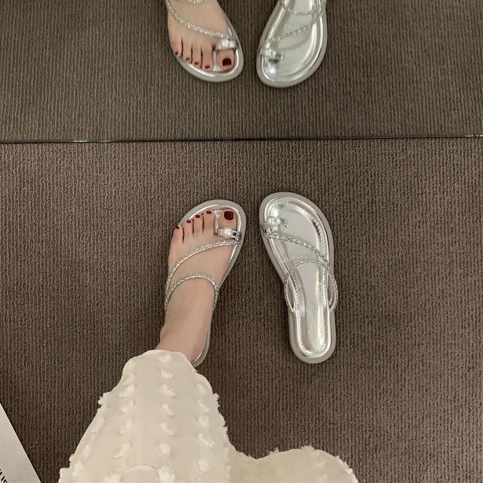 Diamond slippers for women with skirts French sandals fashion rhinestone soft sole super fairy summer out beautiful sandals