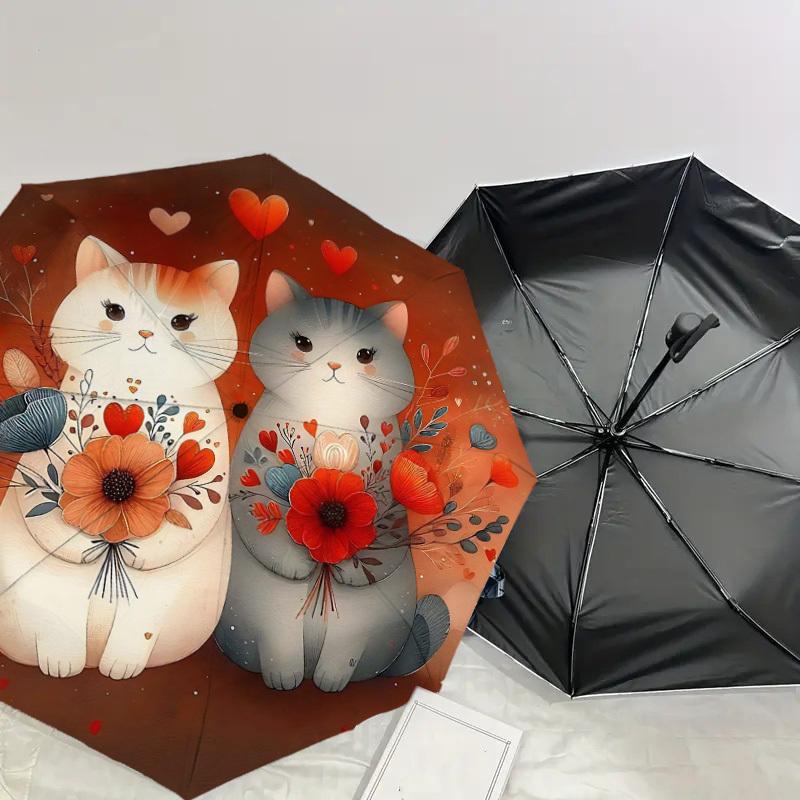 1pc cat flowers Automatic Open/Close Umbrella Compact Folding Umbrella with 8-Rib Shaft for Women/Men, Portable Travel Umbrella,1156S