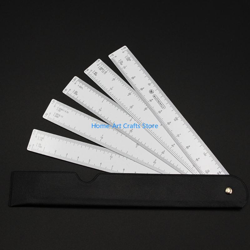 Y3NA Fan-Style Scale Ruler with 5 Flexible Ruler for Engineering Architects