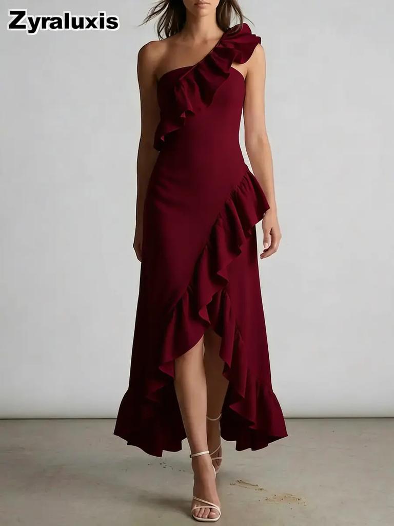 Summer New Leaf Edge Ruffled Elegant Dress Women's Clothing