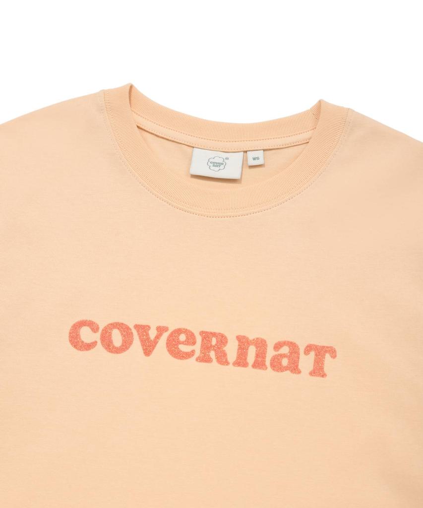 COVERNAT WOMAN Regular Fit Glitter Copper Logo T-Shirt Salmon