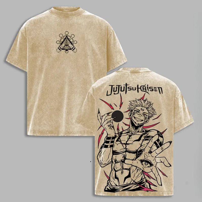

Аніме Jujutsu Kaisen Рьомен Сукуна Графічна футболка Вінтажна прана оверсайз футболка Чоловічий жіночий одяг Бавовняна футболка з коротким рукавом L