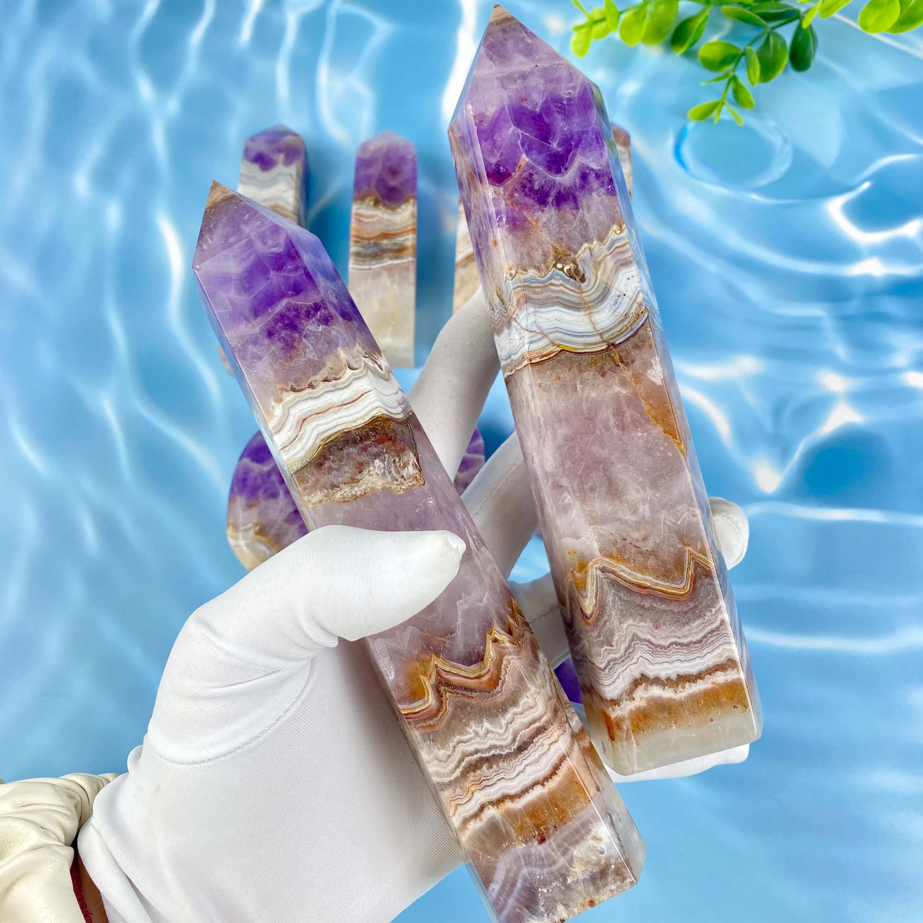 Natural Amethyst Tower Heart & Palm Stone Healing Crystal Stone Lace Agate Amethyst for Meditation Home Decor Crafts Free