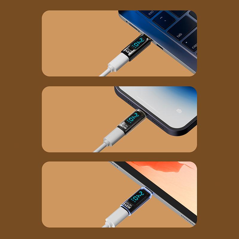 1Pc Digital Led Display Pd240W Usb4.0 40Gbps Type C To C Otg Adapter Converter 8K@60Hz 5A Fast Charging Cable For Laptop