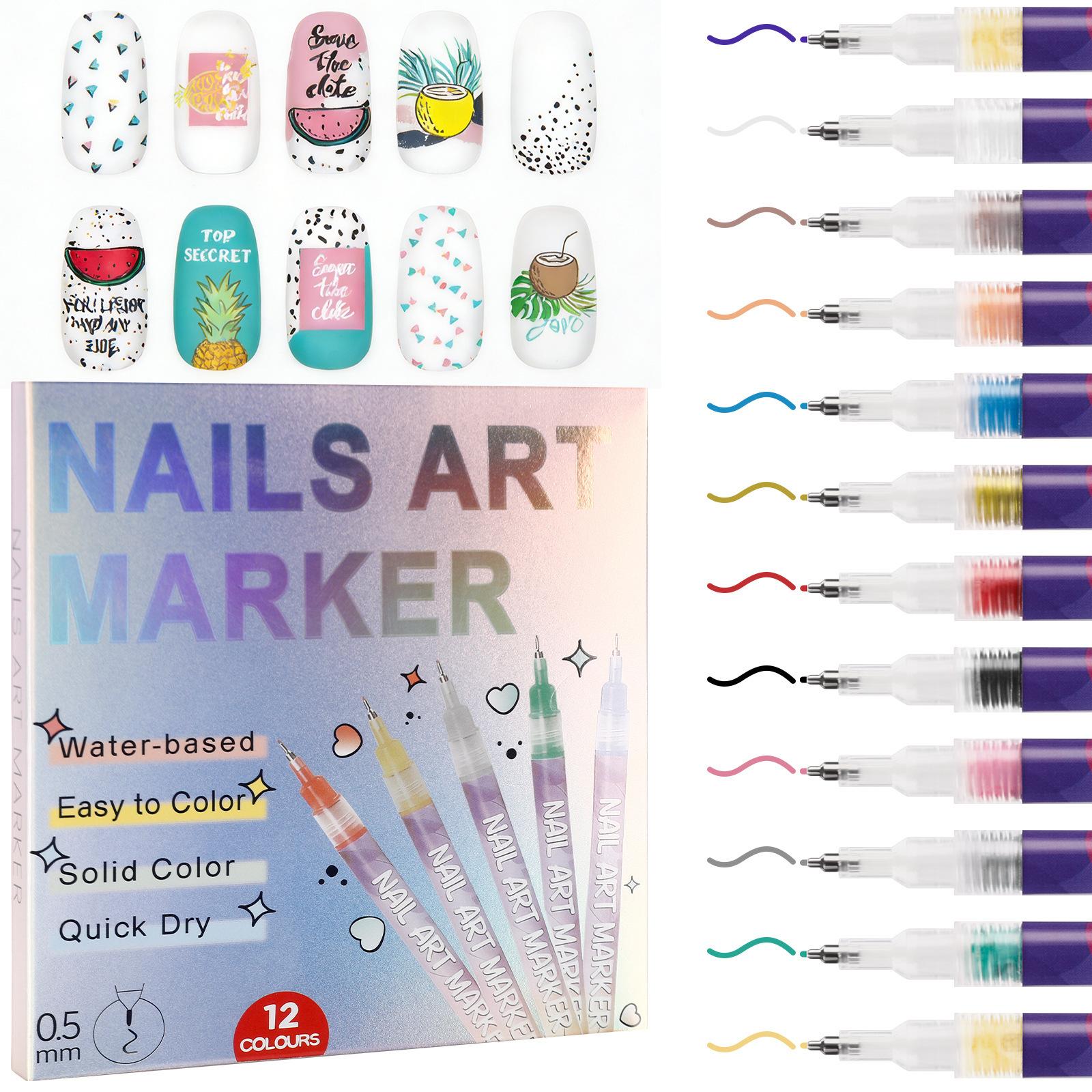 

Nail Art Pen Set - Colored Hand-painted Nail Stringing Pens Graffiti Nail Painting Pens for Dots and Line Drawing