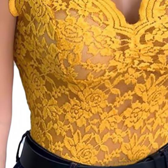 Ärmelloses Tunika-Oberteil mit V-Ausschnitt, durchsichtige, hohle Sommerbluse mit floraler Spitze, Streetwear