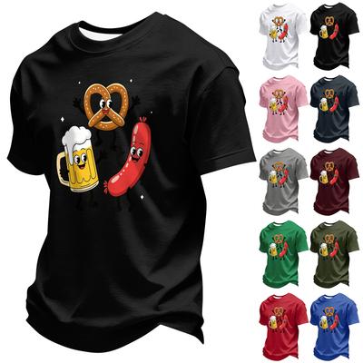 Men's Summer Round Neck Casual Short Sleeve T-Shirt Oktoberfest Print Comfortable Fit Soft Fabric Summer Tee