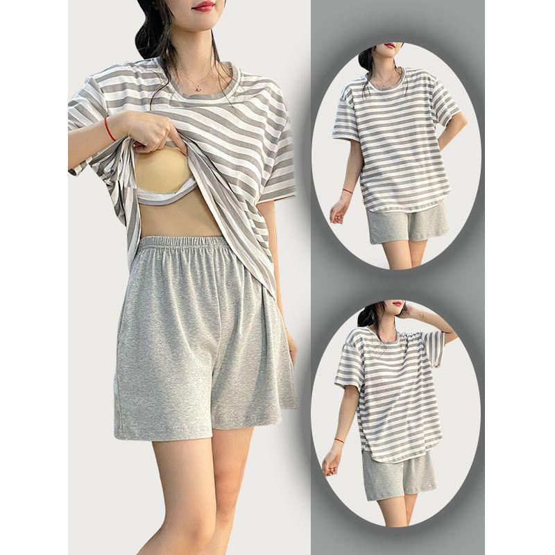 

Женская летняя пижама с короткими рукавами и нагрудными накладками - Мягкая цельная домашняя одежда 4XL (suggested weight 155-175 jin)